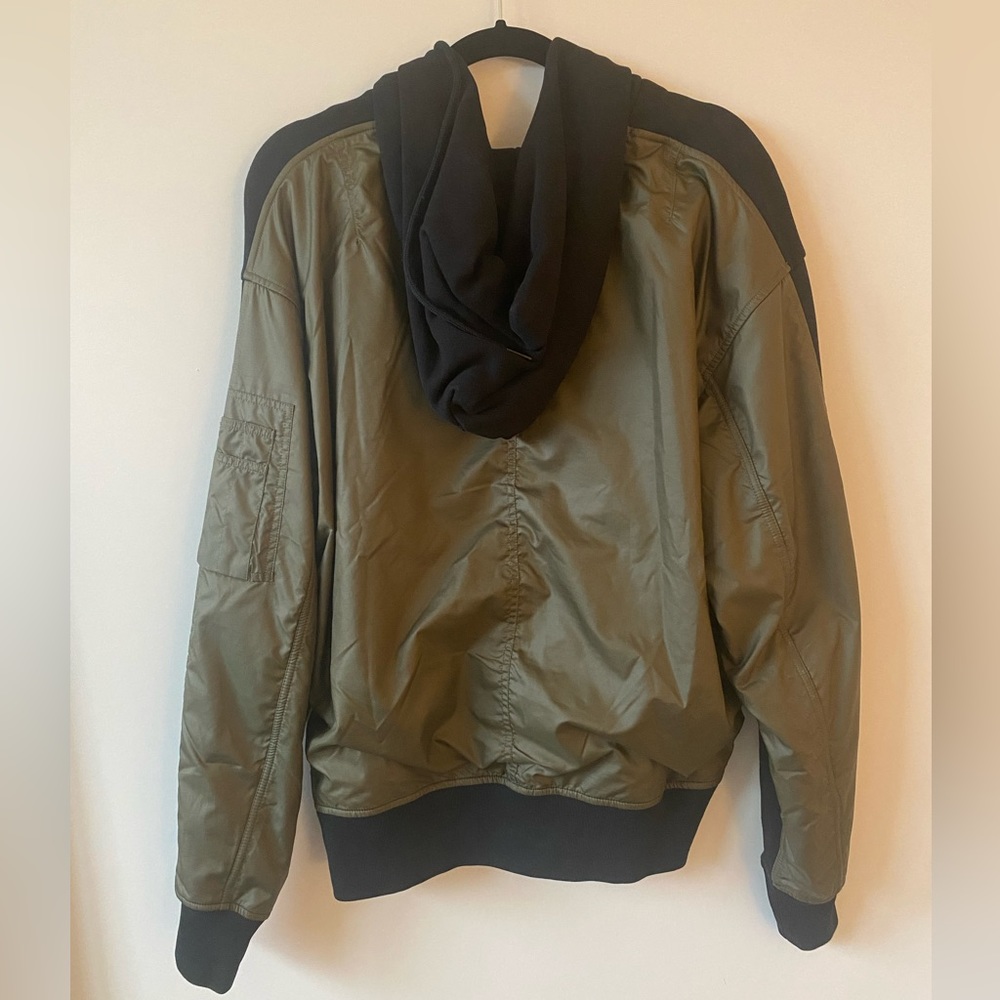 Rag & Bone Black/Green Mixed Material Hoodie